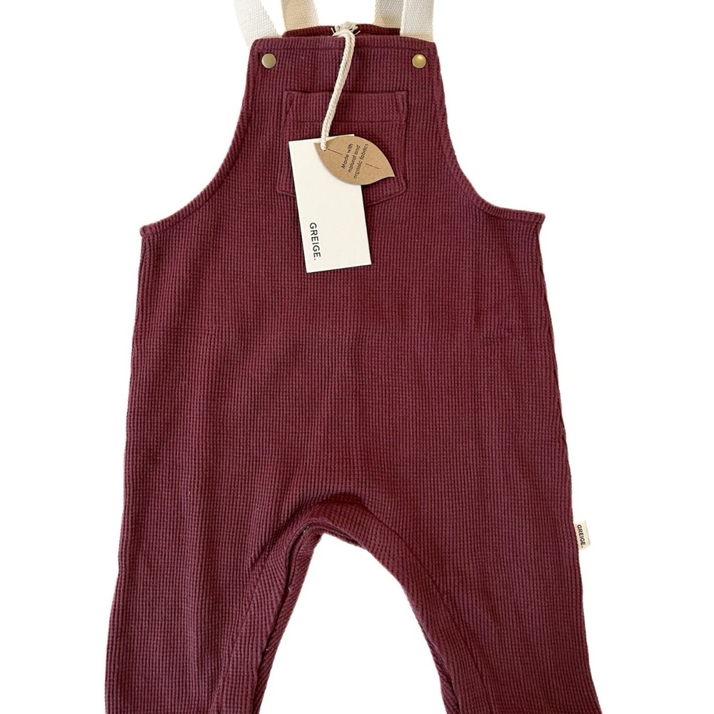 Greige waffle overalls 6-9 months